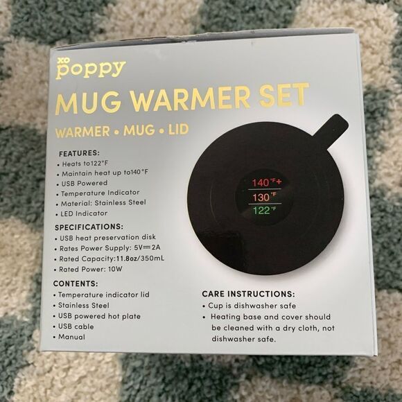 NEW Mug Warmer Set Coffee Mug Warmer Xo Poppy Black Travel Stainless Steel USB - Picture 3 of 7
